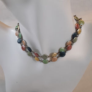Hand Enameled Metal Linked Necklace Vintage 24"